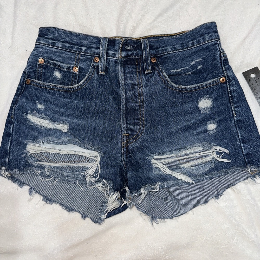Levis Shorts Womens 26 Blue Jean Denim 501 Premium Distressed Retro Cut Off